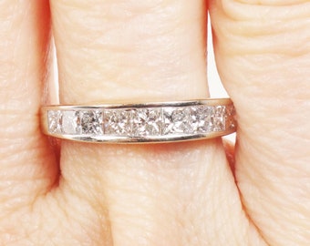 Vintage 14k White Gold Princess Cut Diamond Wedding Band Ring, 1.25 Carat, Size 6.5