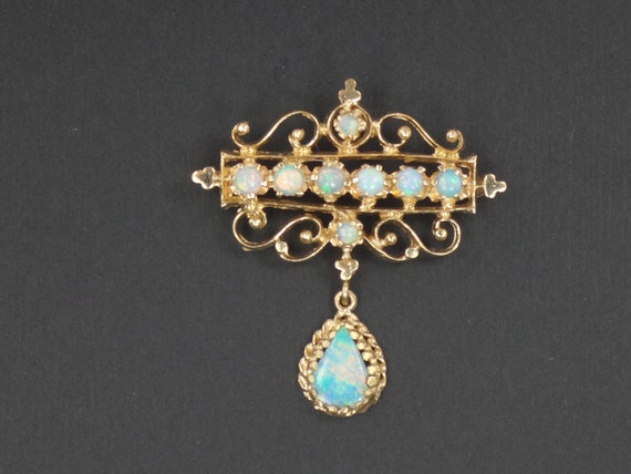 Vintage 14k Opal Pendant Pin Yellow Gold Natural … - image 1