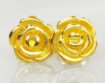 Vintage 21.6k Gold Flower Earrings 900 Gold Stud Earrings Floral Stud Earrings Post Back Earrings Rose Stud Earrings Yellow Gold Studs