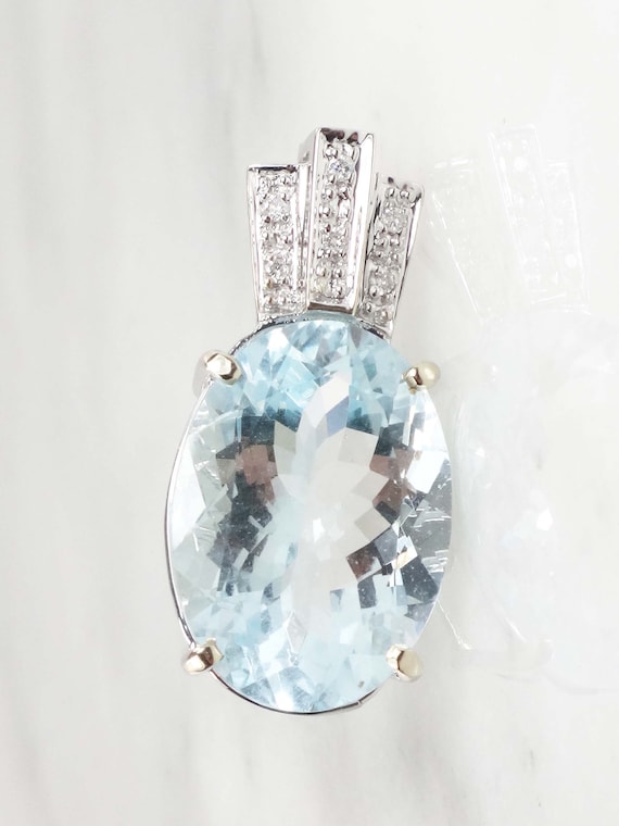 Vintage Large 18k White Gold Natural Aquamarine a… - image 2