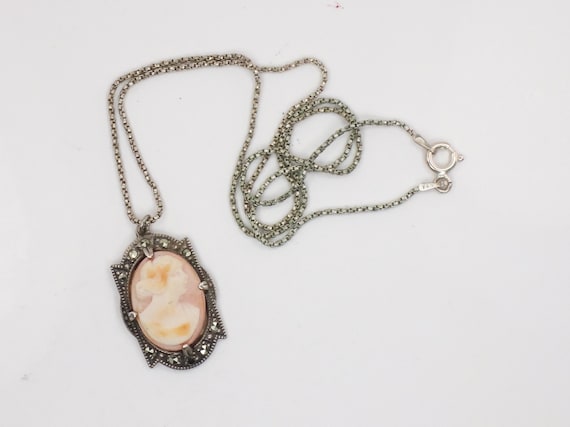 Vintage Sterling Silver Cameo Necklace with Marca… - image 2