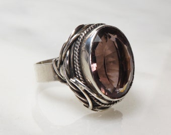 Vintage Large Sterling Silver Purple Glass Ring Size 9