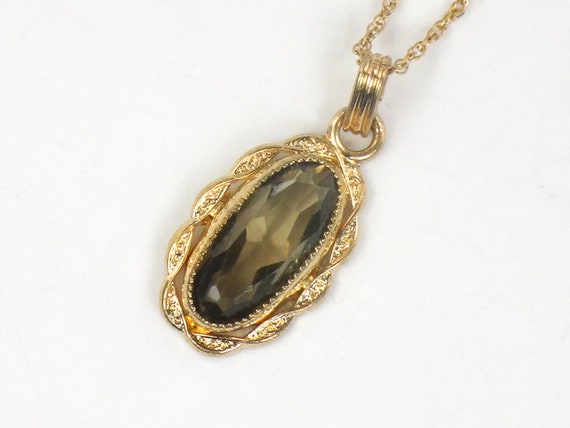 Vintage Gold Filled Smoky Quartz Necklace Brown O… - image 1