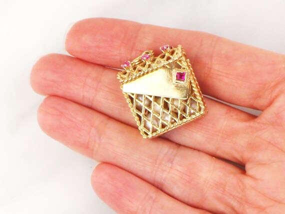 Vintage 14k Gold Mail Box Charm with Pearls 14k Ye