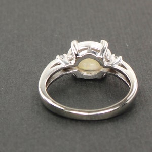 Vintage 14k White Gold Natural Opal and Diamond Ring Sideways Opal Ring Size 5 image 6