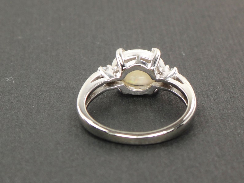 Vintage 14k White Gold Natural Opal and Diamond Ring Sideways Opal Ring Size 5 image 6