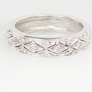 Vintage 14k White Gold Natural Diamond Wedding Band, Approx .35 CT TDW Size 6.25 image 6