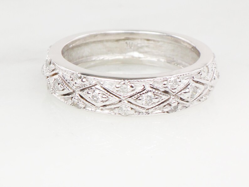 Vintage 14k White Gold Natural Diamond Wedding Band, Approx .35 CT TDW Size 6.25 image 6