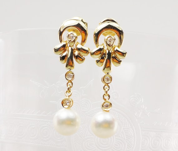 Vintage 14k Pearl Dangle Earrings Japanese Culture