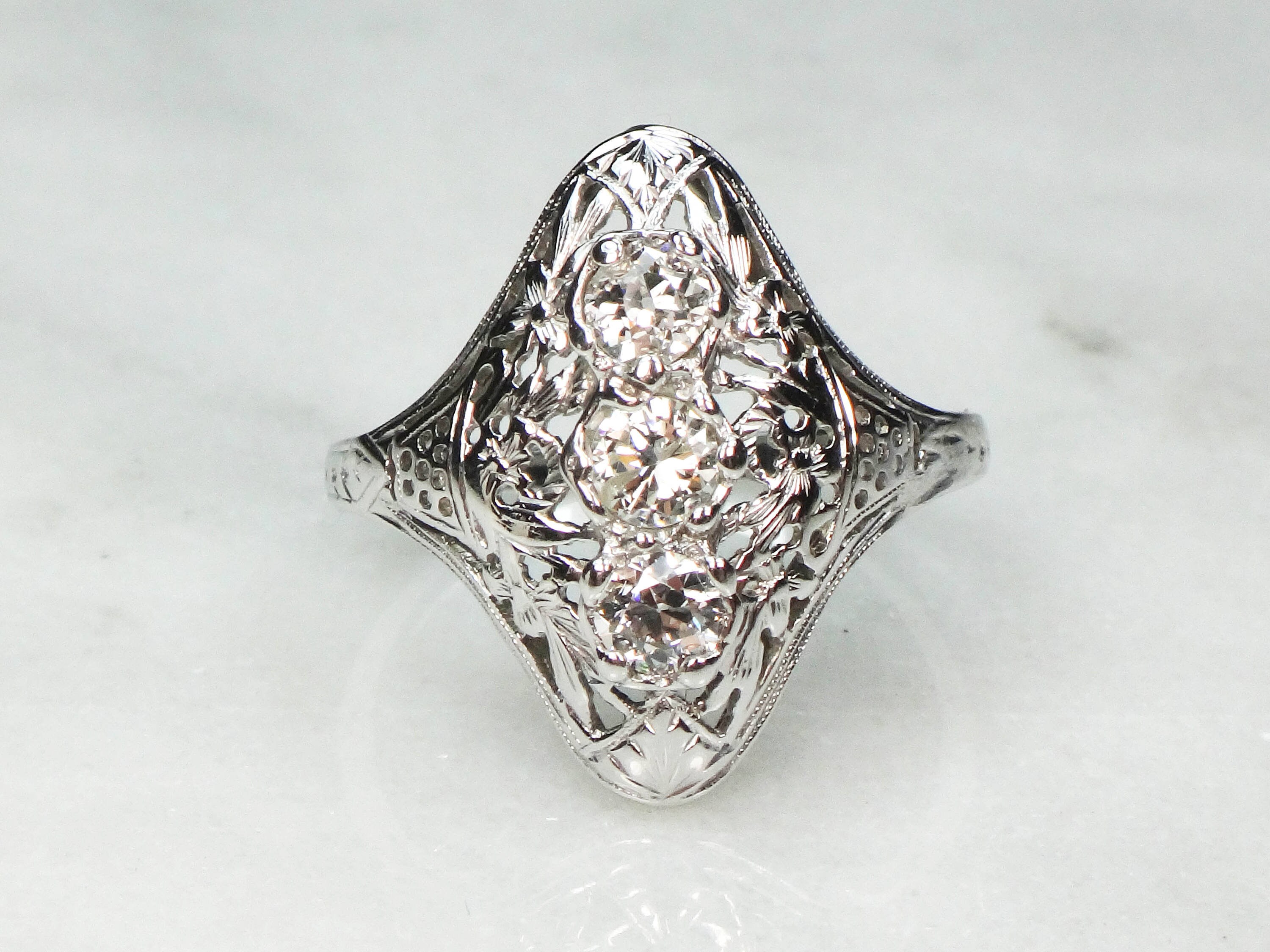 Antique Diamond Ring 14k White Gold 