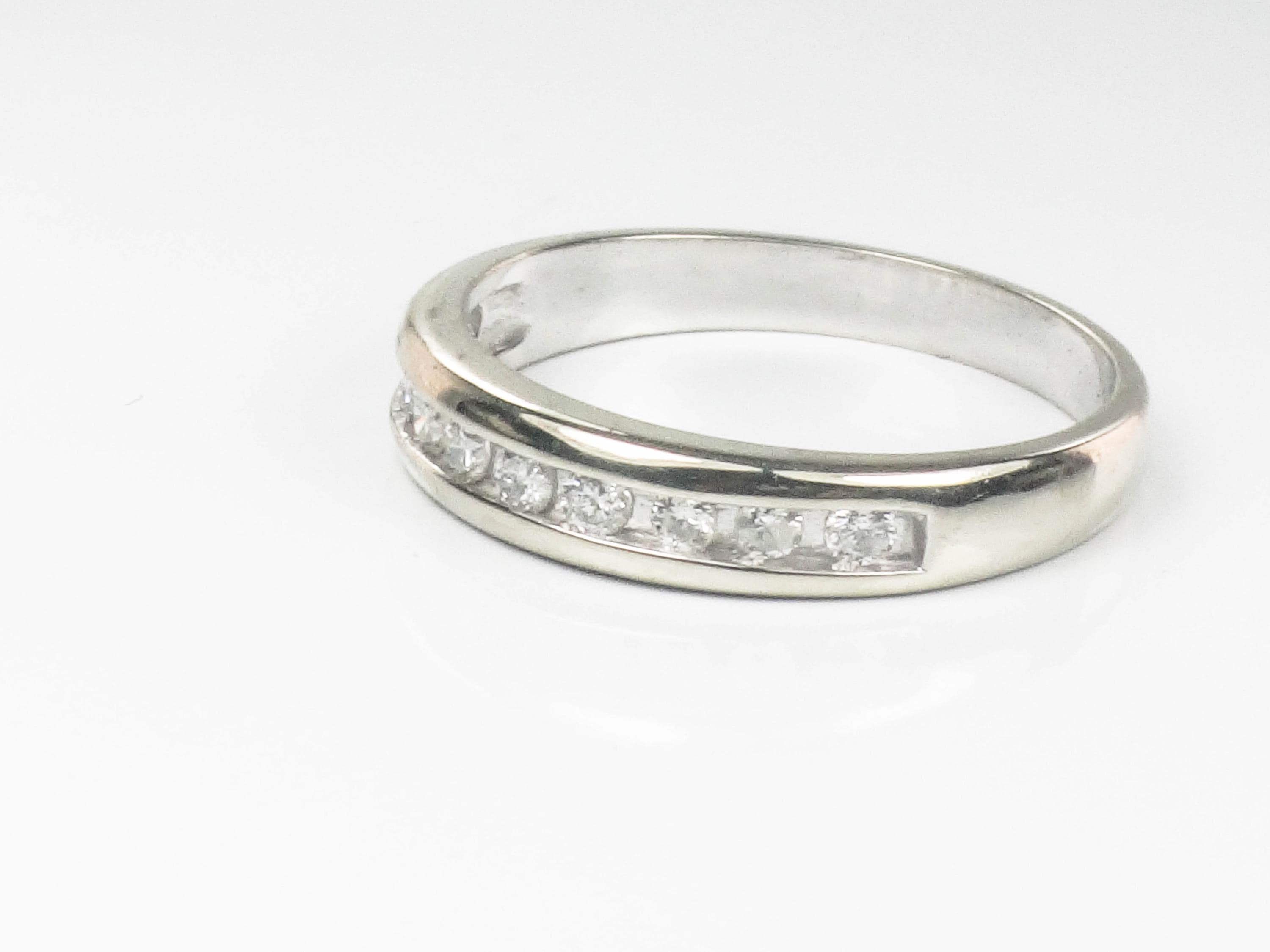 Vintage 14k White Gold Diamond Wedding Band - Channel Set Ring, Size 7 ...