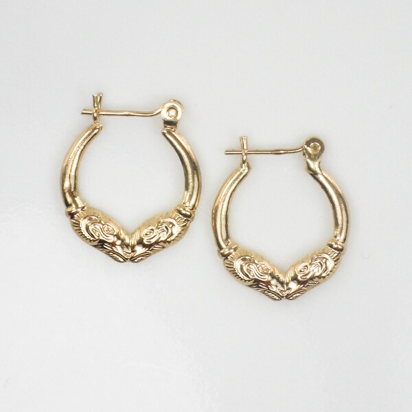Vintage Small 14k Gold Double Rams Head Hoop Earrings - 9/16" Yellow Gold Kissing Ram Hoops - Aries Gift