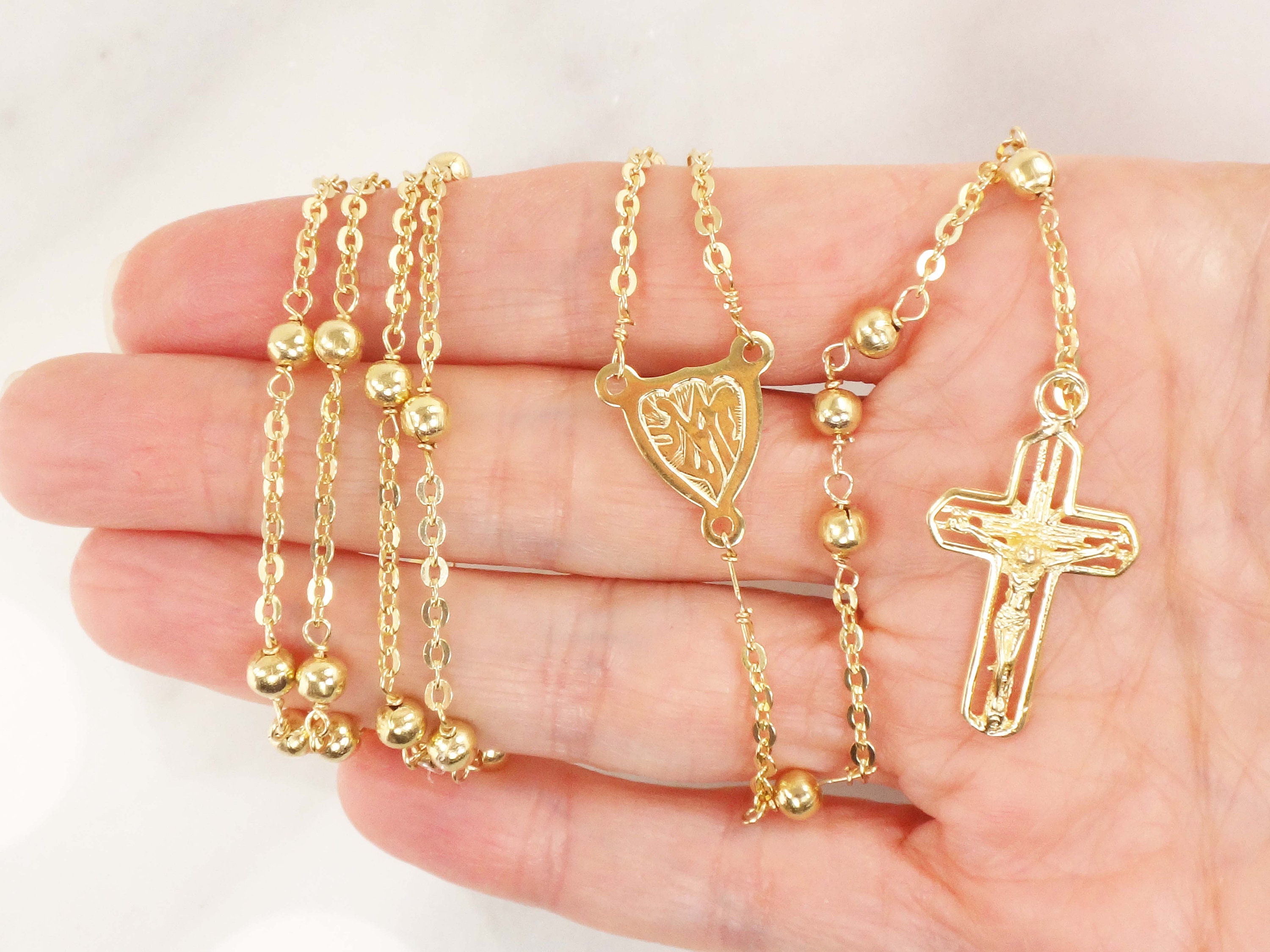 Vintage 14k Gold Rosary Necklace 