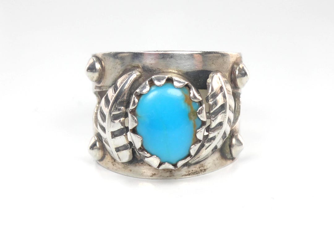 Vintage Turquoise Sterling Silver Ring: Wide Band Size 5.75 - Etsy