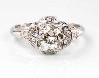 Art Deco Platinum Diamond Engagement Ring - European Cut, Circa 1930s, Size 7.75
