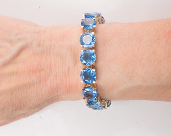 Vintage 14k Yellow Gold Blue Topaz Tennis Bracelet - December Birthstone