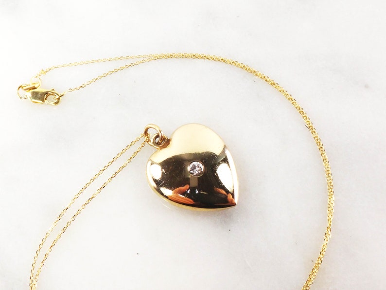 Vintage 14k Diamond Puffy Heart Necklace Gold - Puffy Gold Heart Pendant Vintage 14k Diamond Puffy Heart Necklace Gold - Puffy Gold Heart Pendant