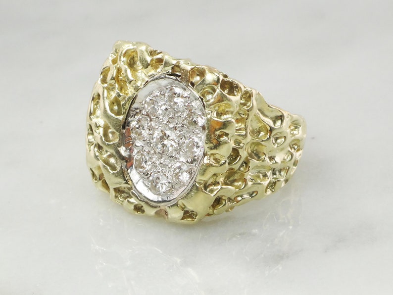 Vintage 14k Gold Mens Diamond Ring Diamond Nugget Ring Heavy | Etsy