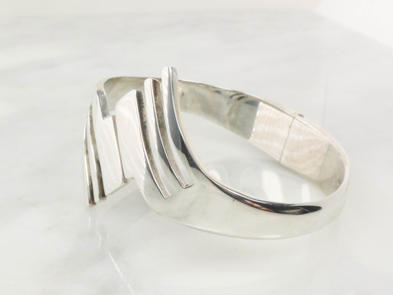 Vintage Large Sterling Silver Modernist Hinged Ba… - image 3