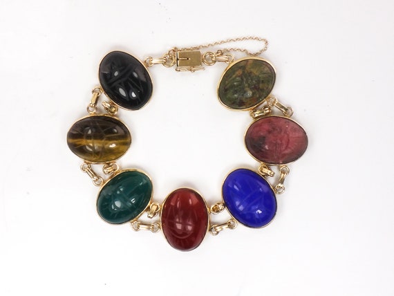 Vintage 14k Large Scarab Bracelet with Double Lin… - image 2