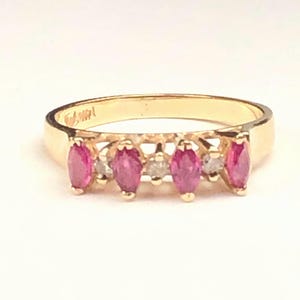 Vintage 14k Yellow Gold Ruby and Diamond Ring - Size 3.5