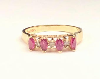Vintage 14k Yellow Gold Ruby and Diamond Ring - Size 3.5
