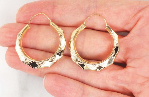 Vintage 14k Gold Hoop Earrings Yellow Gold Hoop Ea