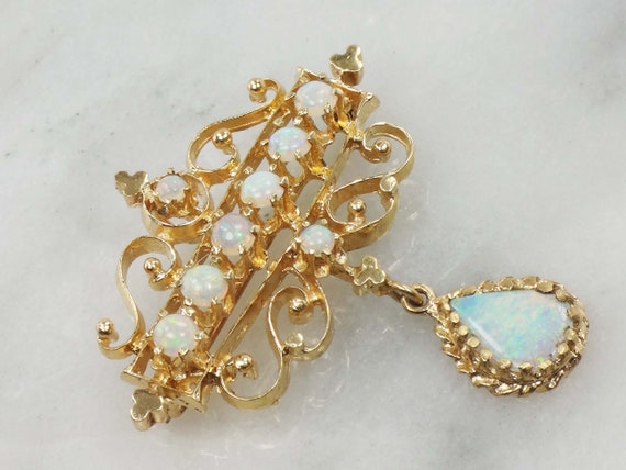 Vintage 14k Opal Pendant Pin Yellow Gold Natural … - image 6