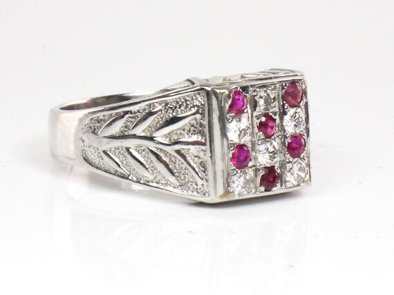 Vintage 14k White Gold Natural Diamond and Ruby R… - image 2