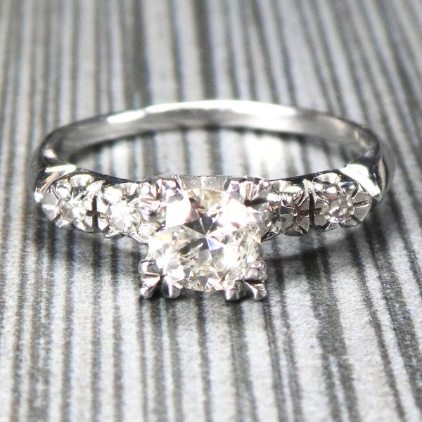 Vintage Diamond Engagement Ring Antique Platinum Diamond Ring Platinum Engagement Ring Platinum Diamond Engagment Old European Cut Diamond