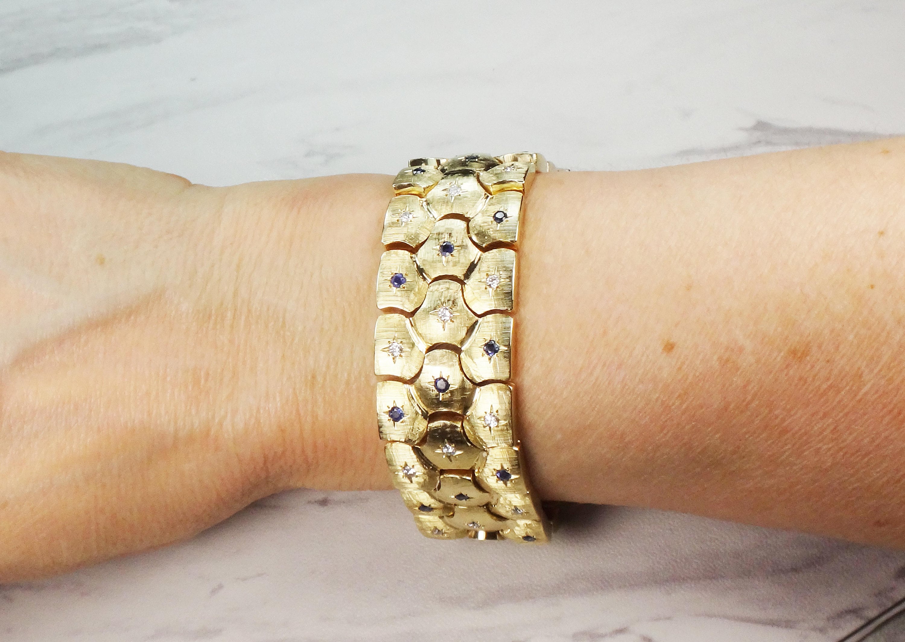 Vintage 14k Heavy Gold Bracelet Sapphire and Diamond Bracelet Etsy