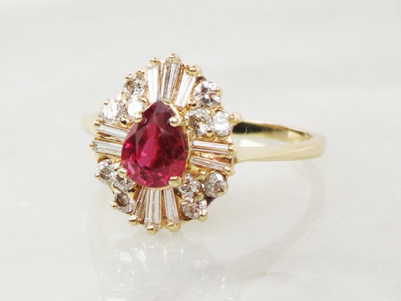 Vintage 14k Yellow Gold Ruby Diamond Ring: Baller… - image 4