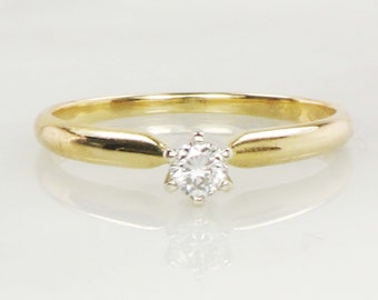 Vintage Round Natural Diamond Engagement Ring Small Solitaire Diamond Ring - Approx .15 Carats - Size 6.25