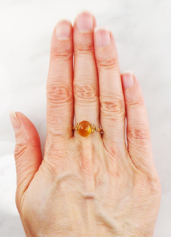 Vintage 14k Gold Amber Ring Handmade Amber Ring H… - image 10