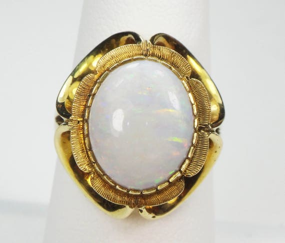 Vintage Large 14k Yellow Gold Natural Opal Ring O… - image 2