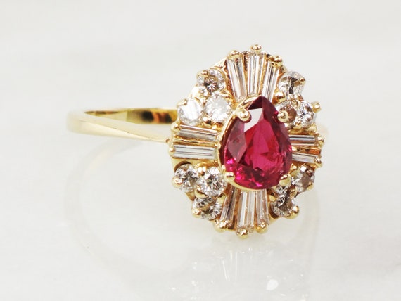 Vintage 14k Yellow Gold Ruby Diamond Ring: Baller… - image 2