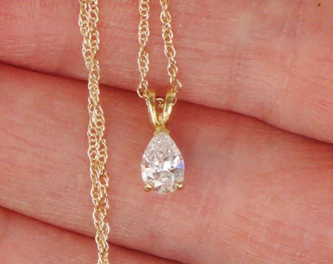 Vintage 14k Diamond Necklace Yellow Gold Pear Shape Diamond Etsy