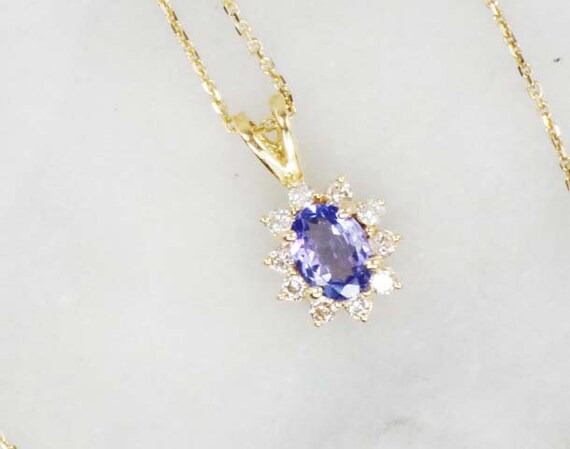 Vintage 14k Oval Tanzanite and Diamond Pendant Ne… - image 8