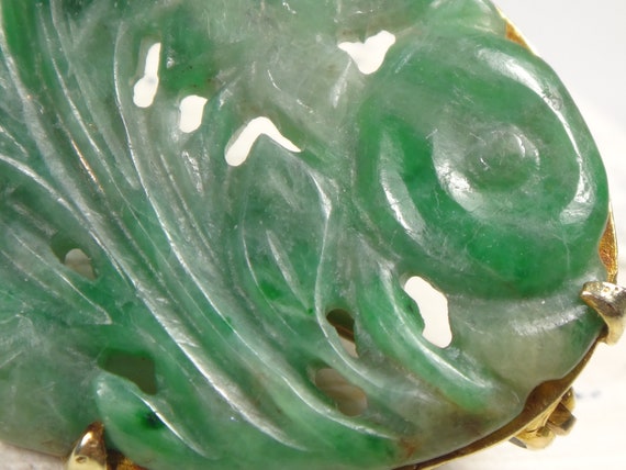 Antique 14k Gold Carved Jade Floral Pin Brooch - image 4