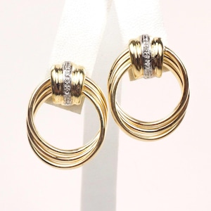 Vintage 14k Gold Diamond Door Knocker Earrings: Mid-Century Modern Style