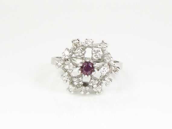 Vintage 14k White Gold Natural Ruby and Diamond C… - image 5