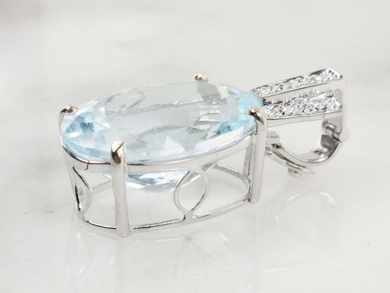 Vintage Large 18k White Gold Natural Aquamarine a… - image 5