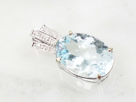 Vintage Large 18k White Gold Natural Aquamarine a… - image 4