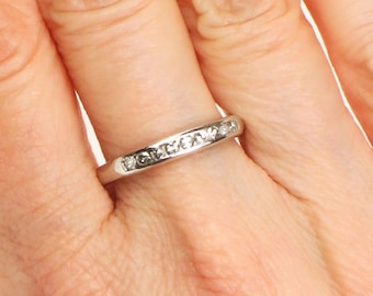 Vintage Platinum Diamond Wedding Band Diamond Stacking Ring