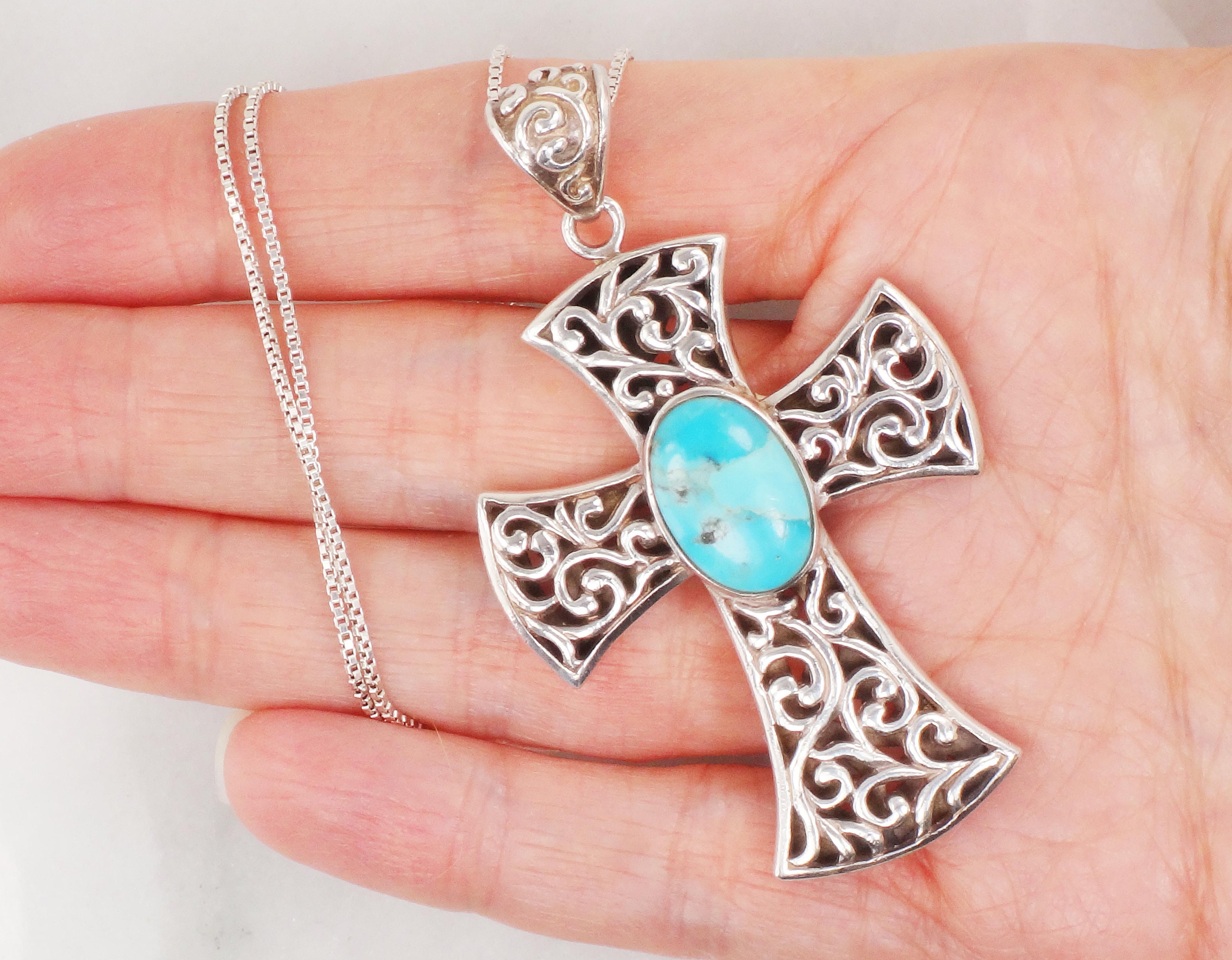 Vintage Sterling Silver Turquoise Cross 