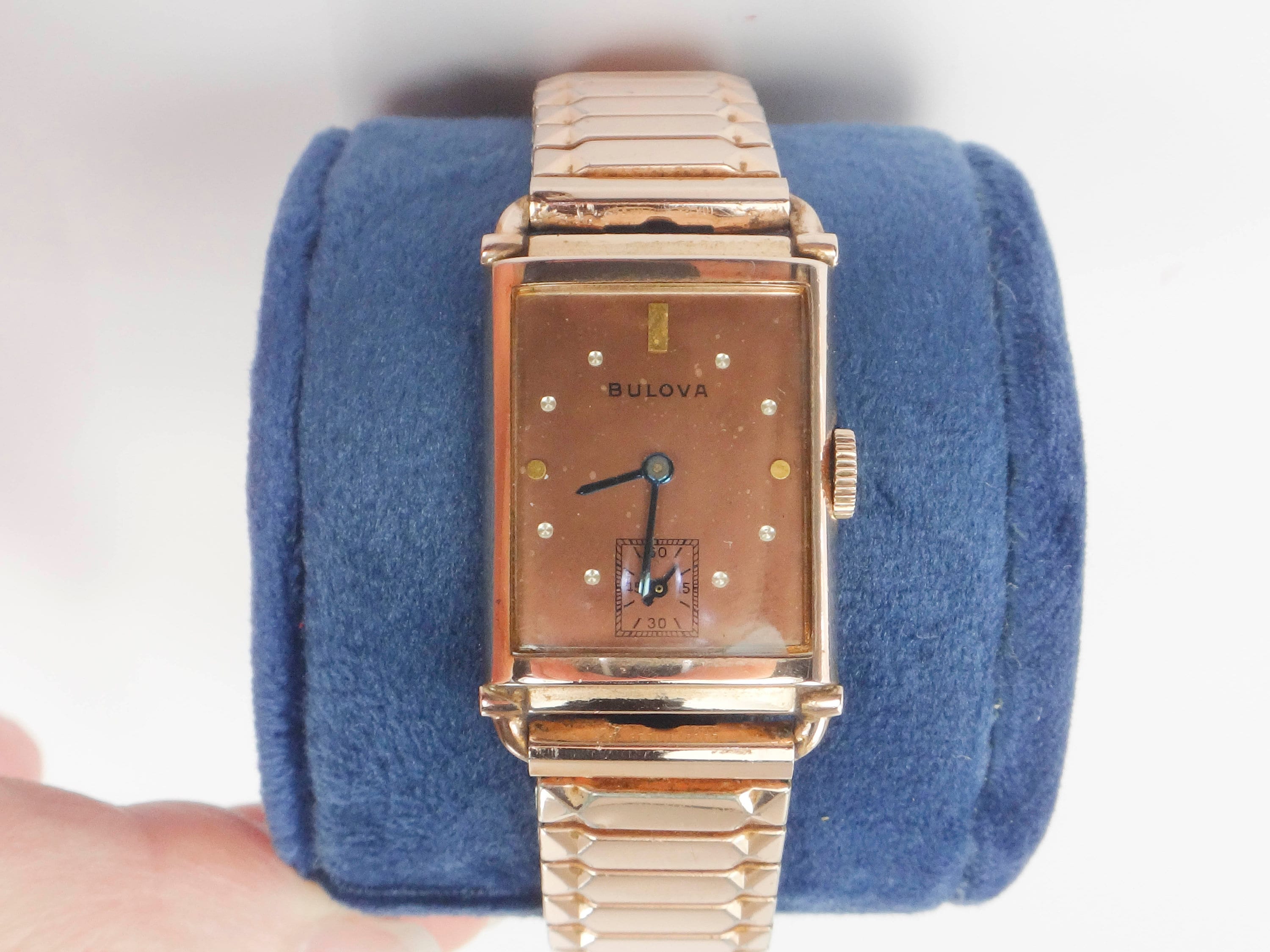 Bulova rose gold store watch leather band