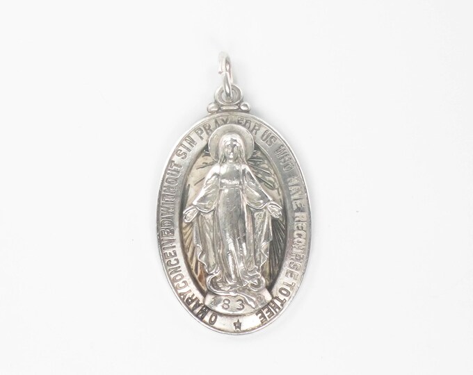 Vintage Sterling Silver Miraculous Medal Virgin Mary Charm Mother Mary ...