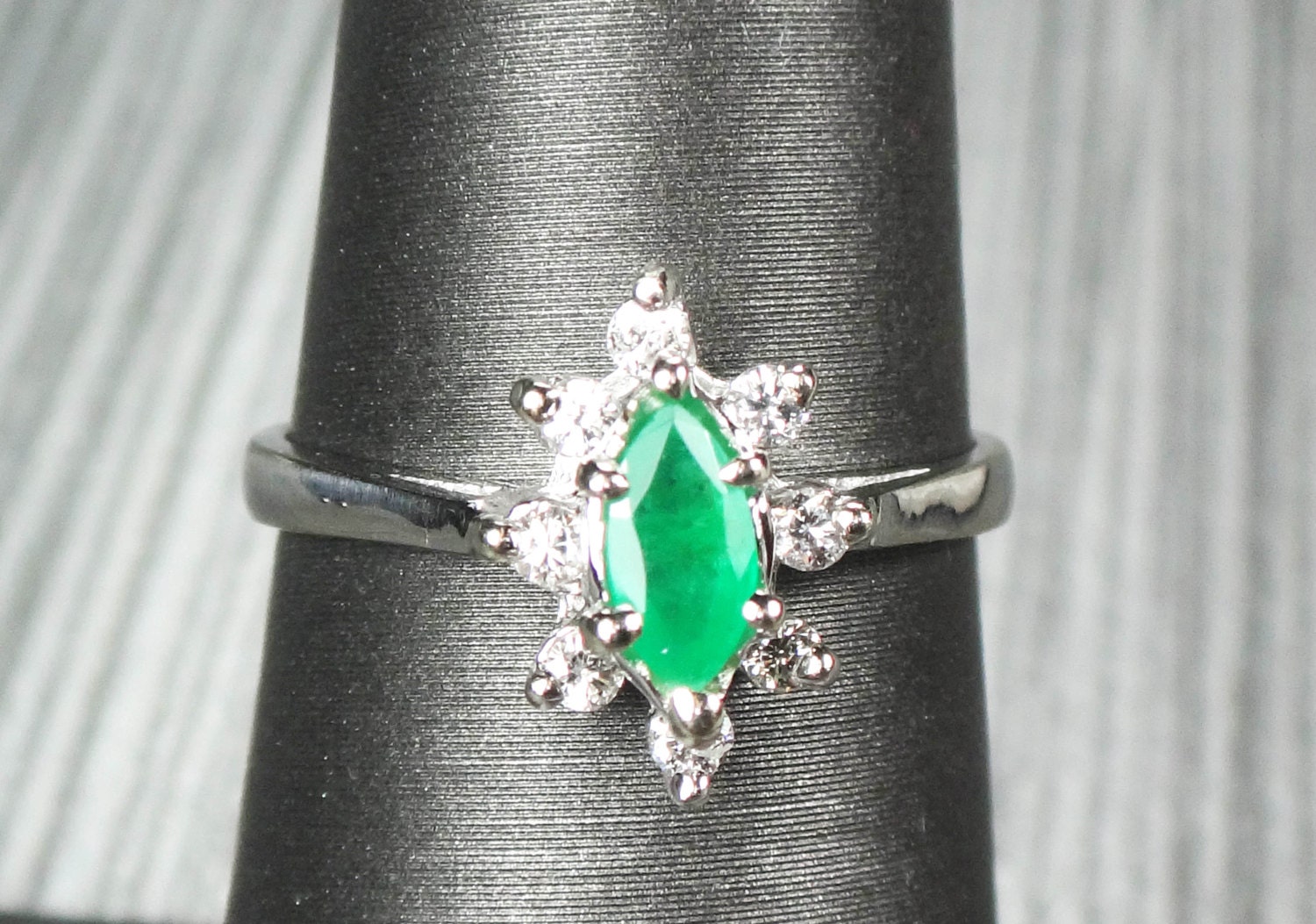 Vintage 14k Emerald Ring White Gold Emerald and Diamond Ring | Etsy