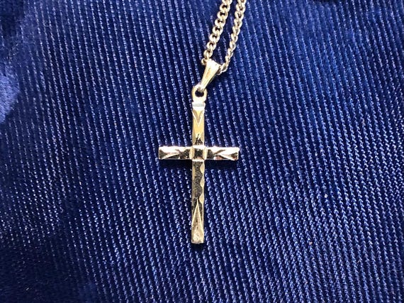 Vintage Sterling Silver Cross Pendant Necklace Marked Theda