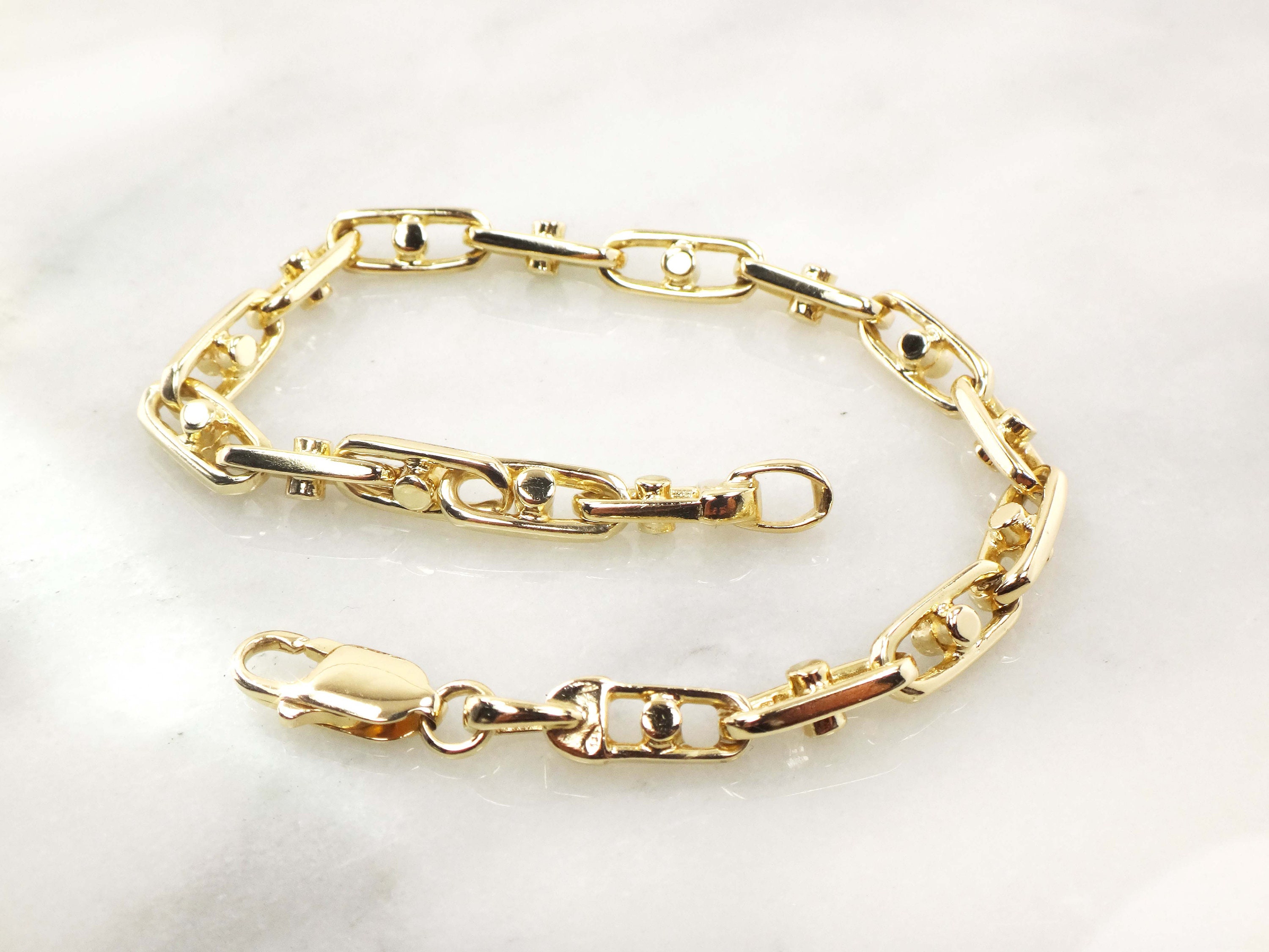Vintage 14k Gold Heavy Link Bracelet 14k Gold Bracelet Solid Etsy